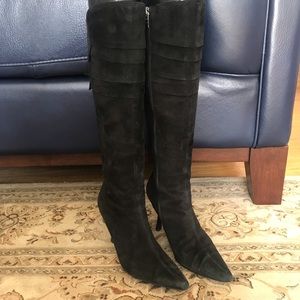 Size 4 Black Suede Stiletto Pointy Toe Boots